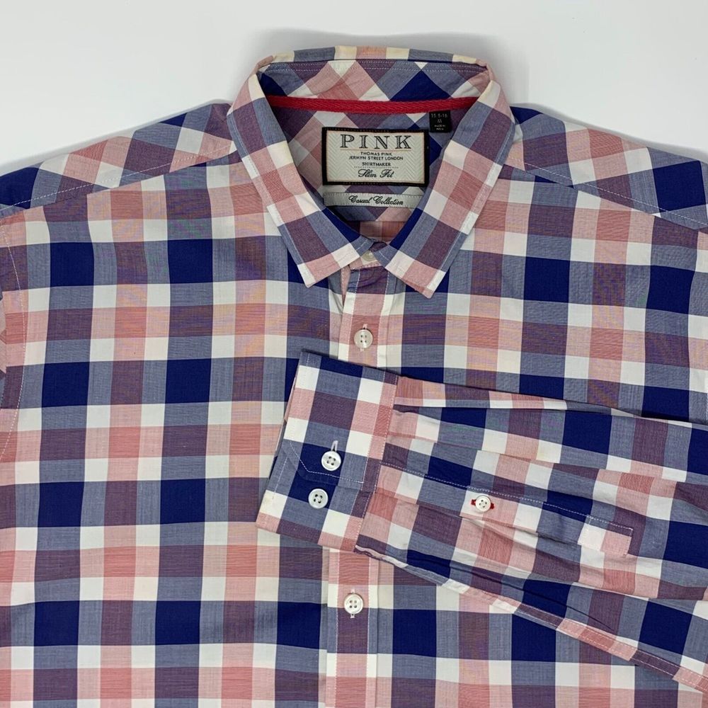 Thomas PINK Casual Collection Slim Fit Men's‎ Long Sleeve Shirt Size Medium